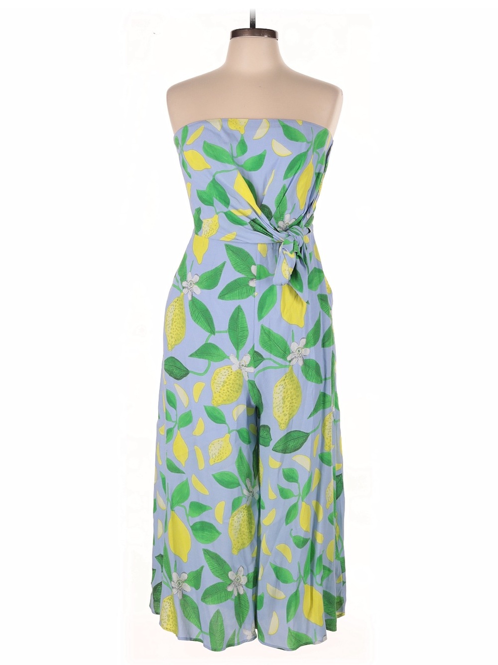 Anthropology Strapless Lemon-Print Wide Leg Jumpsuit - Blue & Yellow